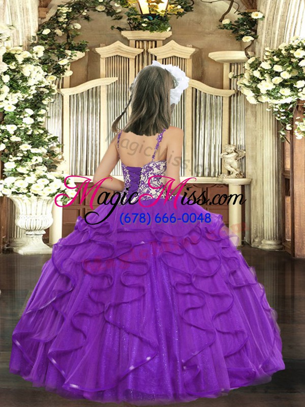 wholesale orange ball gowns tulle straps sleeveless beading and ruffles floor length lace up little girls pageant dress