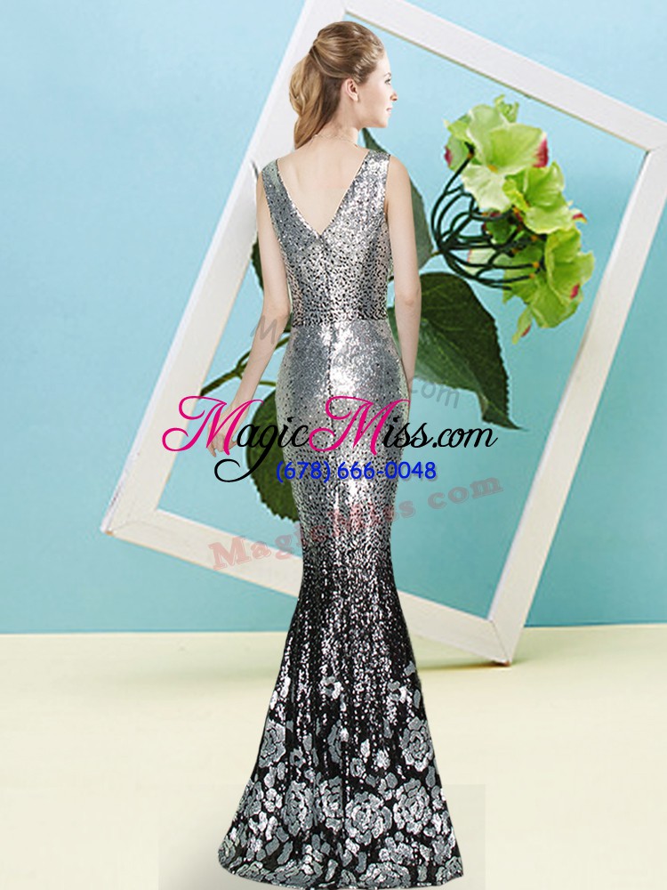 wholesale delicate silver sleeveless sequined zipper prom party dress for prom and party