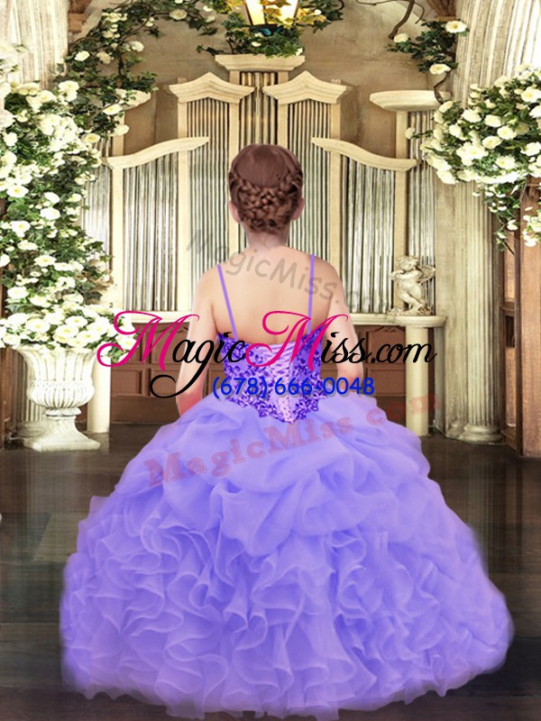 wholesale lavender lace up little girl pageant gowns appliques and ruffles and pick ups sleeveless floor length