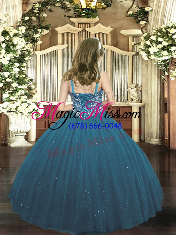 wholesale perfect teal tulle lace up pageant gowns for girls sleeveless floor length beading