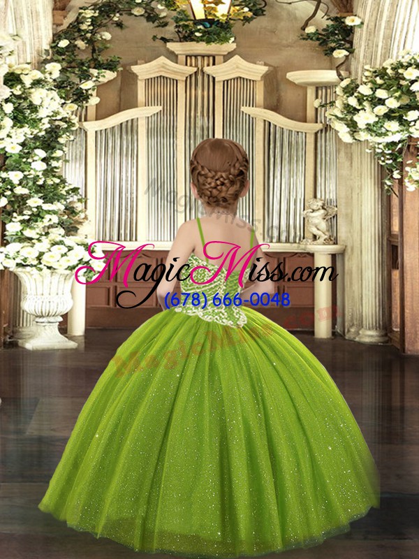 wholesale graceful royal blue ball gowns tulle straps sleeveless beading floor length lace up little girl pageant gowns