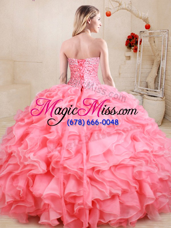 wholesale sweetheart sleeveless organza 15 quinceanera dress beading and ruffles lace up