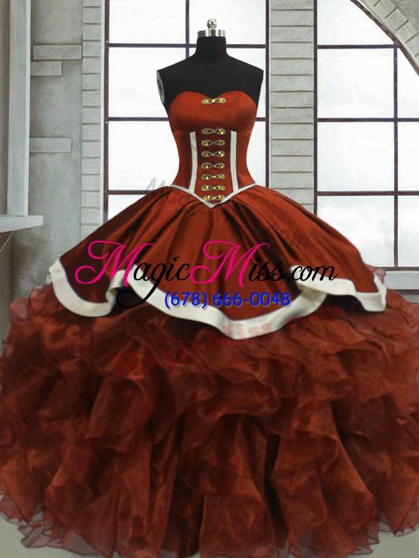 wholesale sweetheart sleeveless lace up quinceanera gowns rust red organza