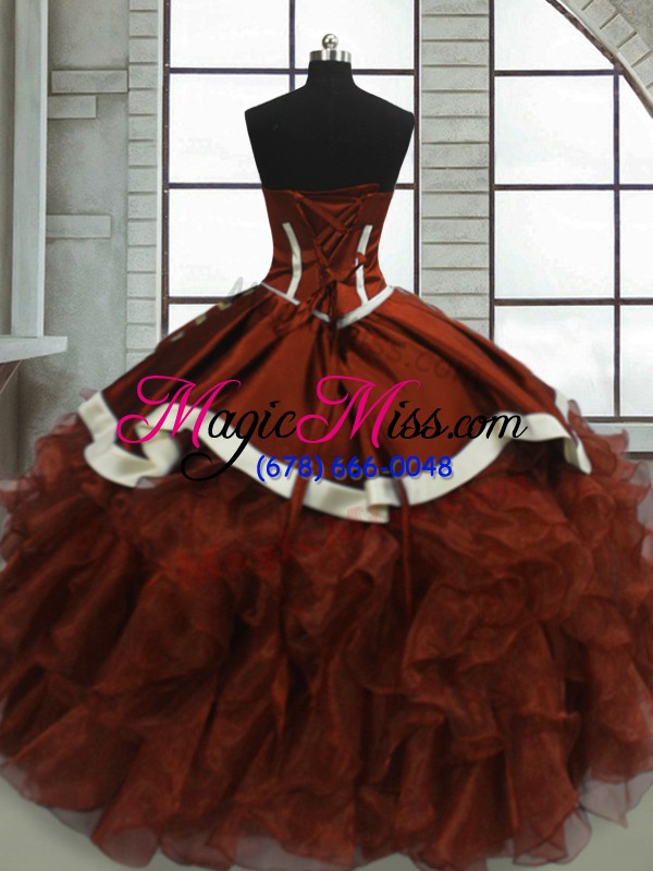 wholesale sweetheart sleeveless lace up quinceanera gowns rust red organza