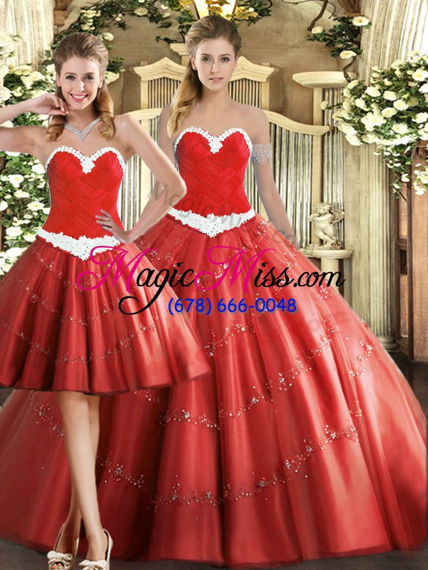 wholesale coral red ball gowns sweetheart sleeveless tulle floor length lace up beading vestidos de quinceanera