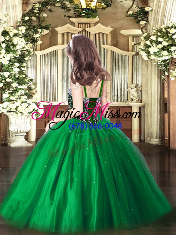 wholesale dark green sleeveless beading floor length little girls pageant dress