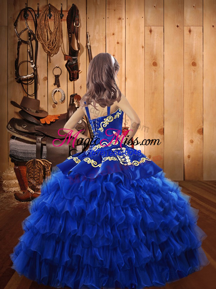 wholesale sleeveless embroidery and ruffled layers lace up little girl pageant dress