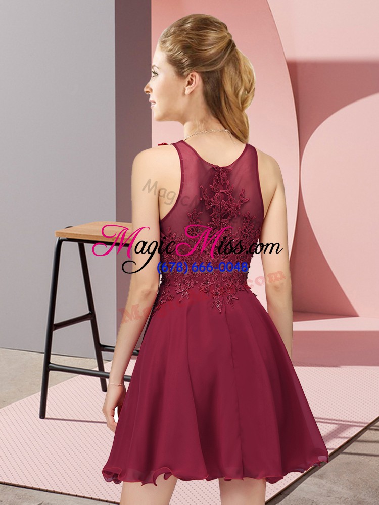 wholesale customized mini length purple wedding party dress chiffon sleeveless appliques