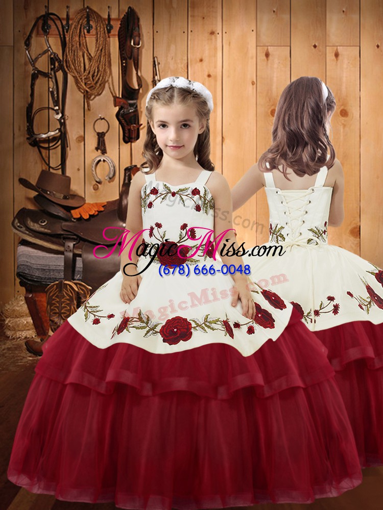 wholesale wine red halter top lace up embroidery and ruffled layers 15th birthday dress sleeveless