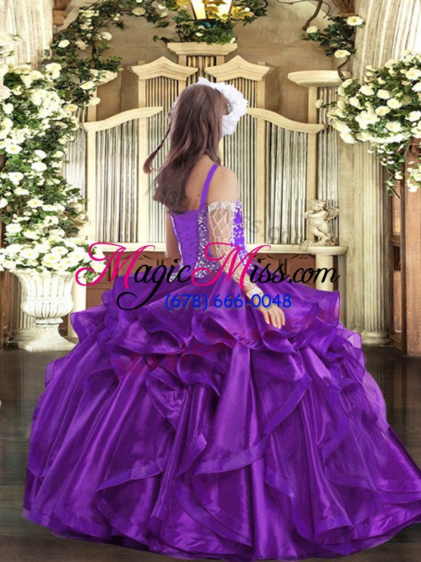 wholesale fuchsia lace up child pageant dress beading and ruffles sleeveless floor length