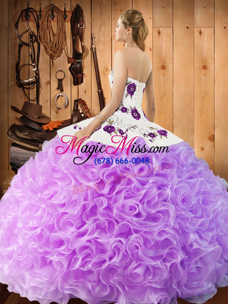 wholesale designer lilac ball gowns fabric with rolling flowers halter top sleeveless embroidery floor length lace up vestidos de quinceanera