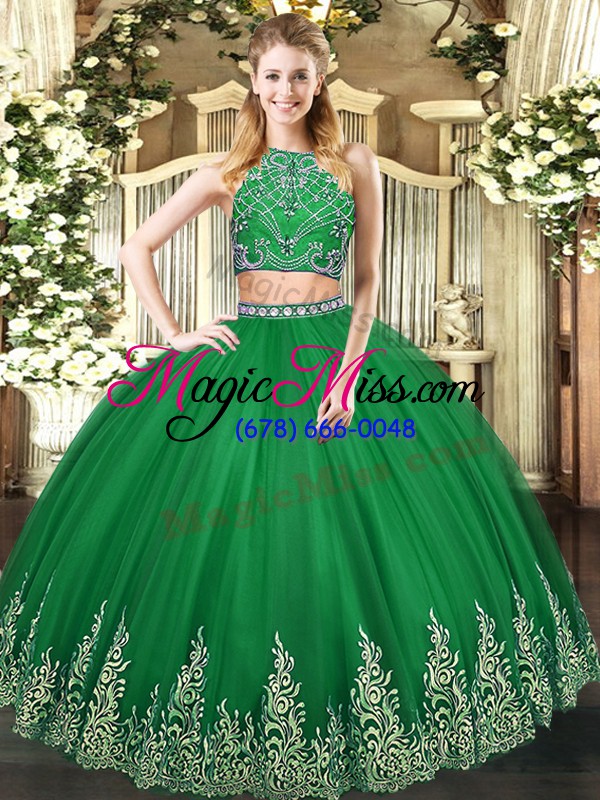 wholesale floor length ball gowns sleeveless dark green quince ball gowns zipper