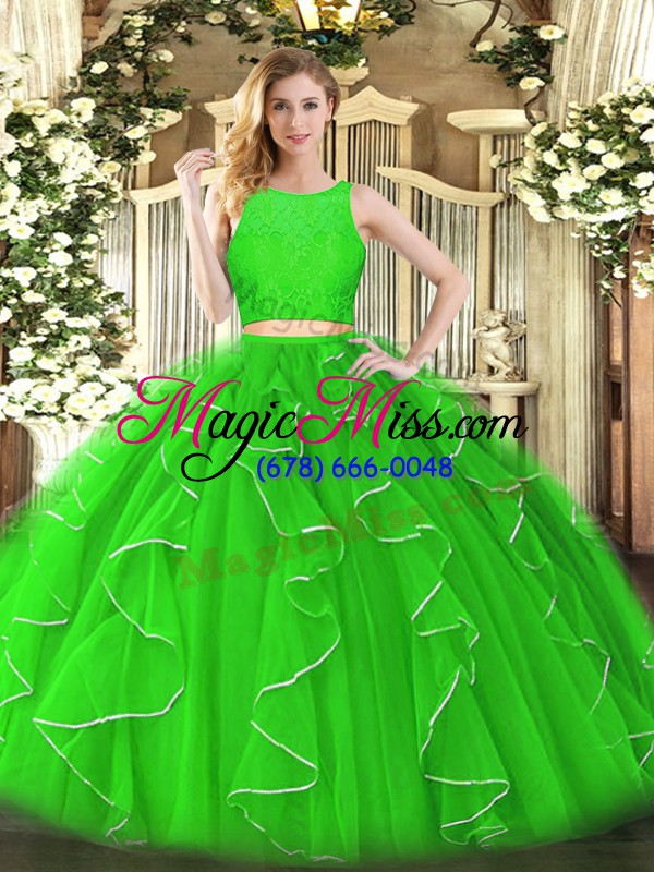 wholesale comfortable green sleeveless lace and ruffles floor length vestidos de quinceanera