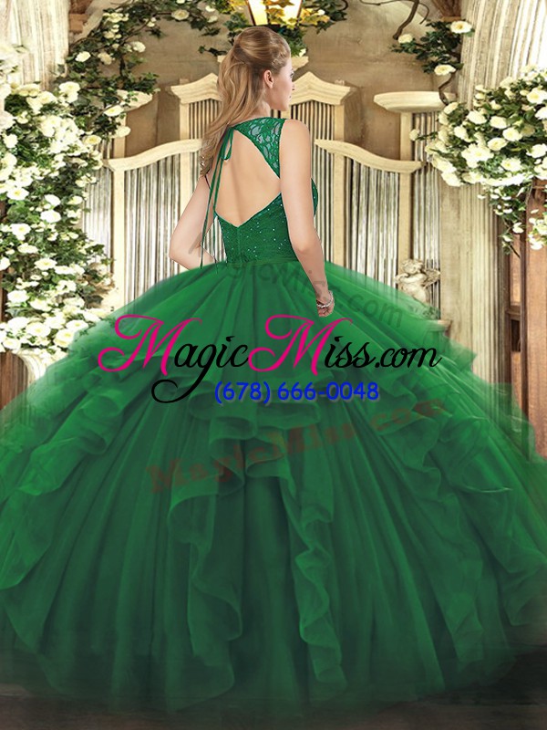 wholesale organza v-neck sleeveless backless beading and lace and ruffles vestidos de quinceanera in olive green