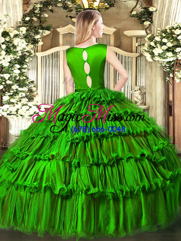 wholesale stylish olive green organza clasp handle scoop sleeveless floor length sweet 16 dresses ruffled layers