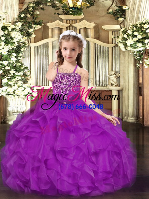 wholesale high quality fuchsia sleeveless organza lace up girls pageant dresses for party and quinceanera