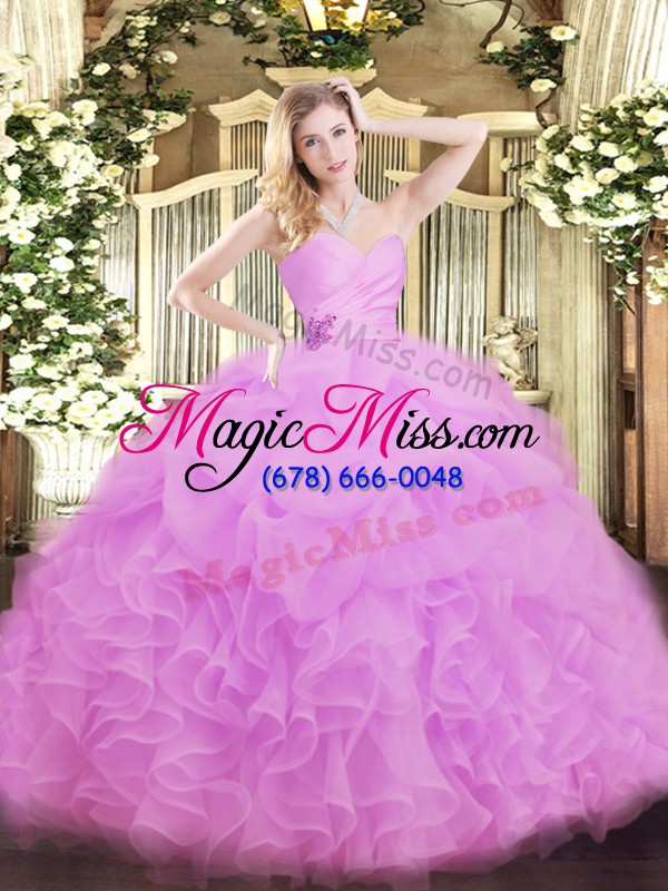 wholesale most popular lilac sleeveless floor length beading and ruffles lace up quinceanera gown
