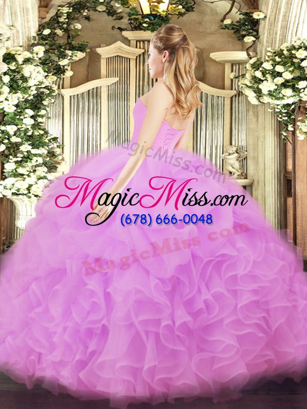 wholesale most popular lilac sleeveless floor length beading and ruffles lace up quinceanera gown