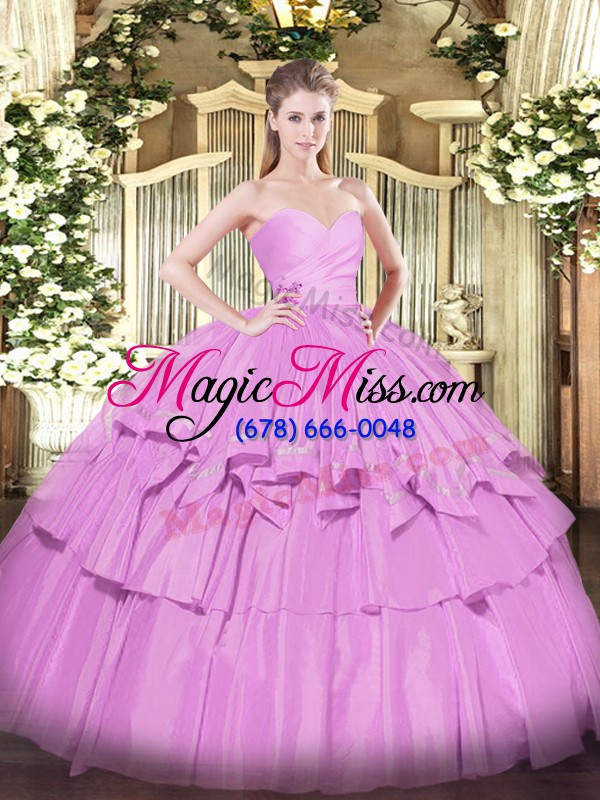 wholesale best lilac sweetheart neckline beading and ruffled layers 15 quinceanera dress sleeveless lace up