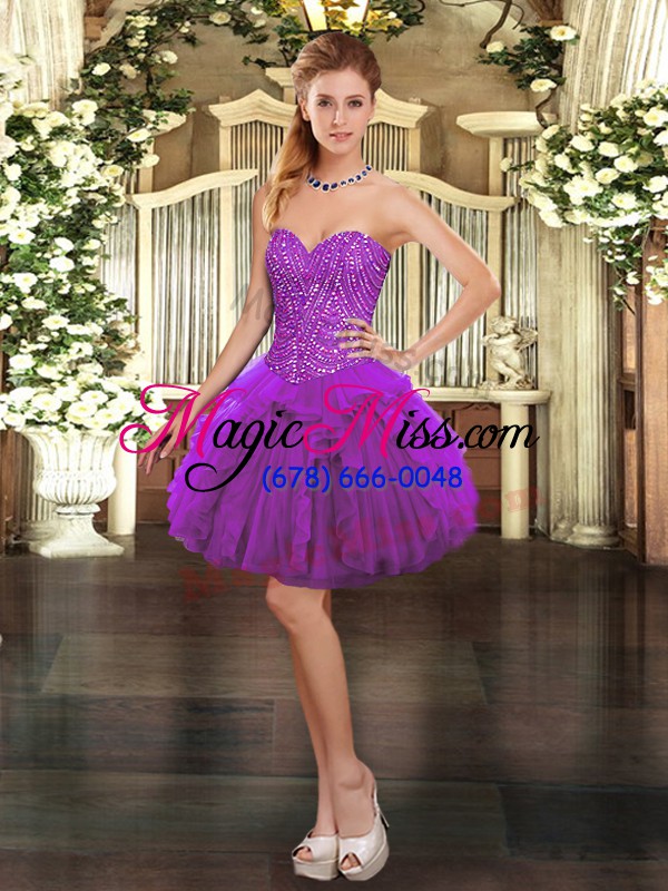 wholesale purple lace up sweetheart ruffles sweet 16 dress organza sleeveless