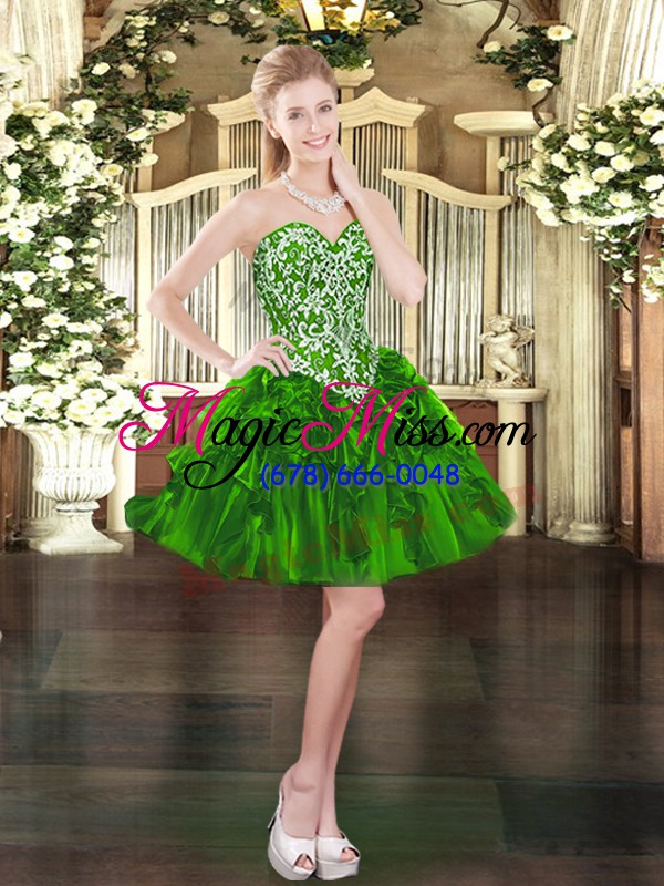wholesale superior sleeveless floor length beading and ruffles lace up sweet 16 dress with dark green