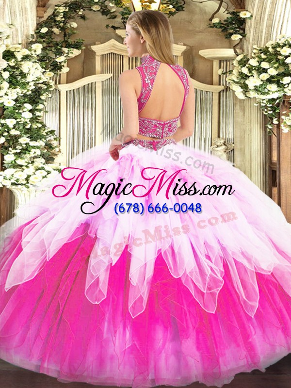 wholesale multi-color backless vestidos de quinceanera beading and ruffles sleeveless floor length