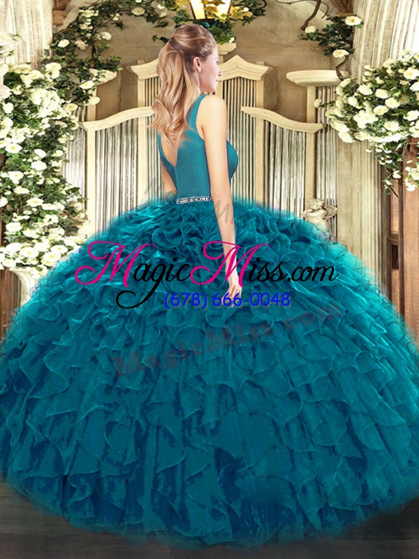 wholesale red sweet 16 dress military ball and sweet 16 and quinceanera with beading and ruffles v-neck sleeveless zipper
