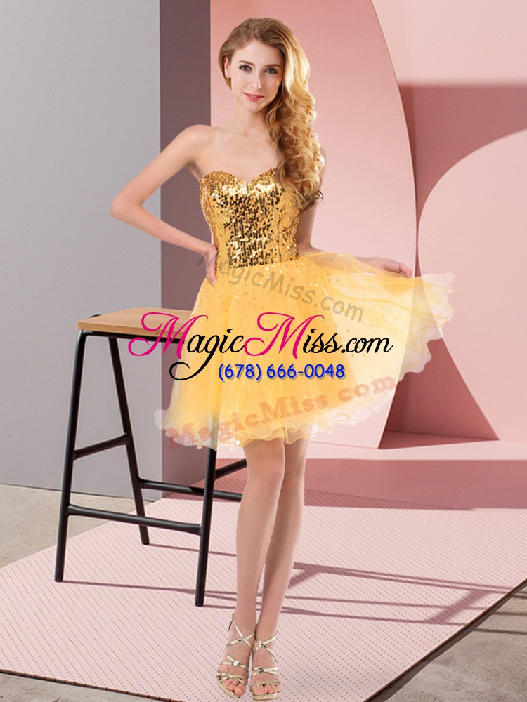 wholesale enchanting mini length gold evening dress sweetheart sleeveless zipper