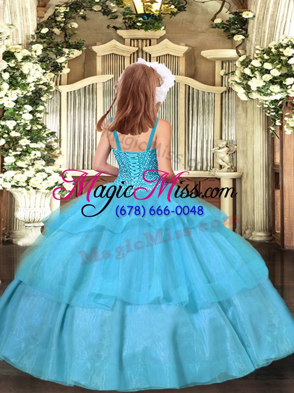 wholesale straps sleeveless organza pageant dress for teens beading and ruffled layers lace up