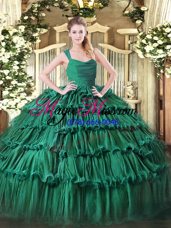 wholesale fashion green sleeveless floor length ruffled layers zipper sweet 16 quinceanera dress