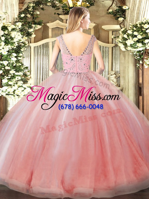 wholesale peach sleeveless tulle zipper ball gown prom dress for military ball and sweet 16 and quinceanera