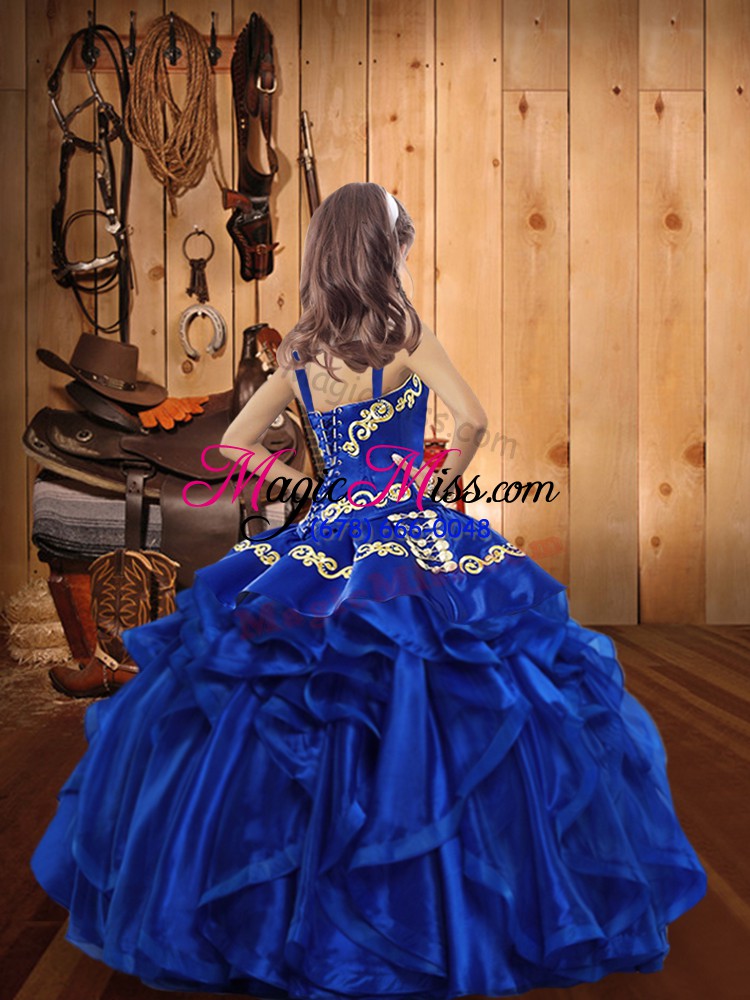 wholesale embroidery and ruffles little girls pageant dress gold lace up sleeveless floor length