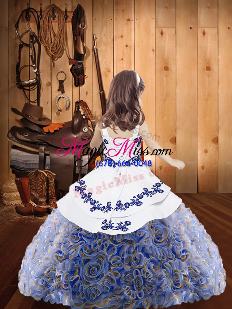 wholesale multi-color straps neckline embroidery and ruffles little girls pageant dress wholesale sleeveless lace up
