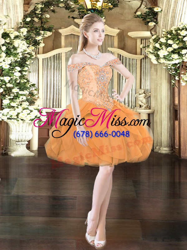 wholesale floor length orange red sweet 16 dresses organza sleeveless ruffles