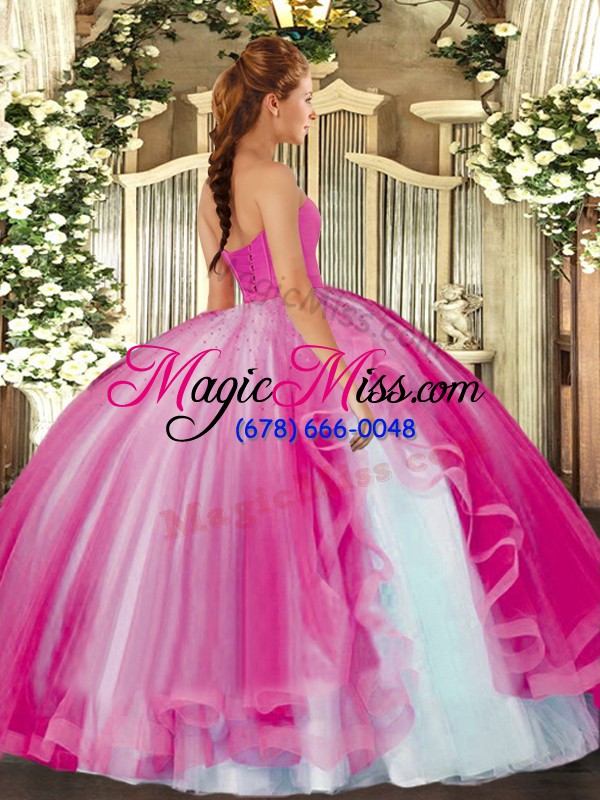 wholesale exceptional hot pink lace up sweetheart beading quinceanera dress tulle sleeveless