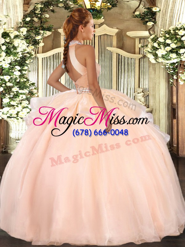 wholesale lilac backless halter top beading and ruffles quinceanera dresses tulle sleeveless