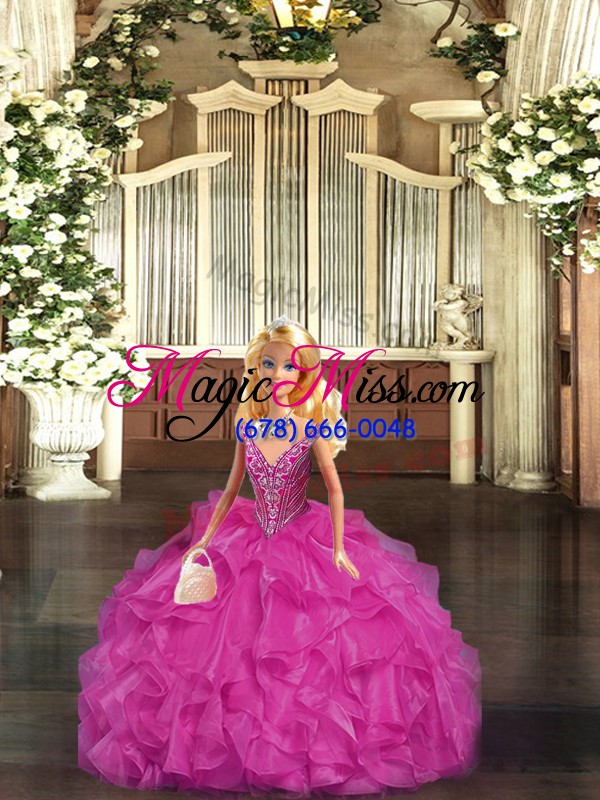 wholesale artistic straps sleeveless tulle quinceanera gowns beading and ruffles lace up