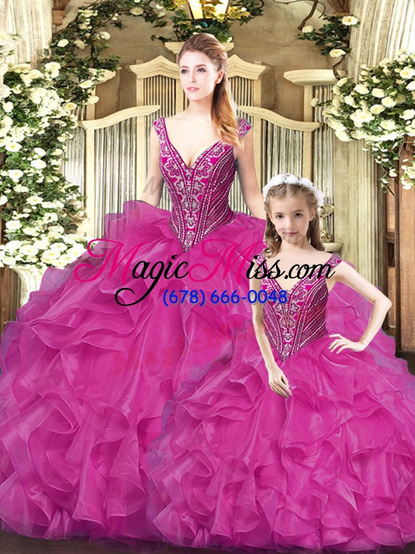 wholesale artistic straps sleeveless tulle quinceanera gowns beading and ruffles lace up