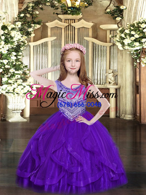 wholesale classical purple kids pageant dress party and quinceanera with beading and ruffles scoop sleeveless lace up