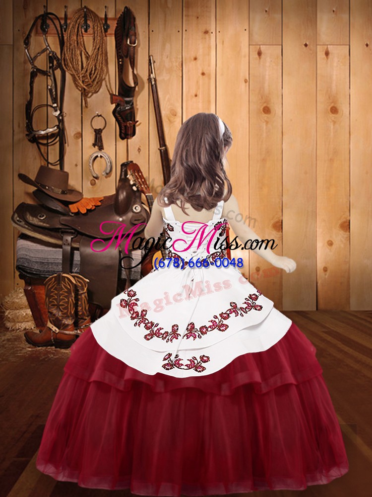 wholesale fancy tulle sleeveless floor length little girls pageant gowns and embroidery