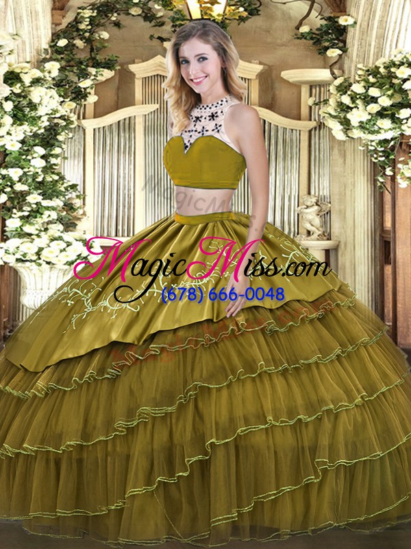 wholesale superior olive green sleeveless tulle backless quince ball gowns for military ball and sweet 16 and quinceanera