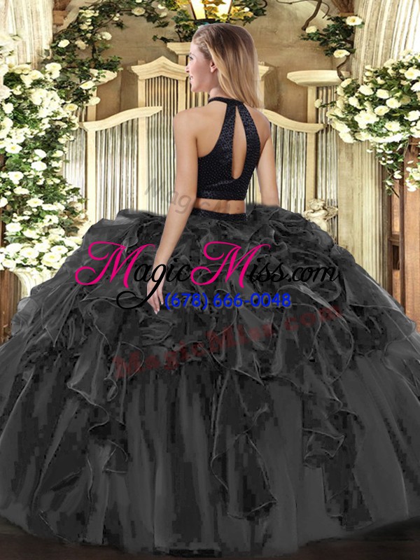 wholesale sumptuous brown backless halter top beading and ruffles quinceanera dress organza sleeveless