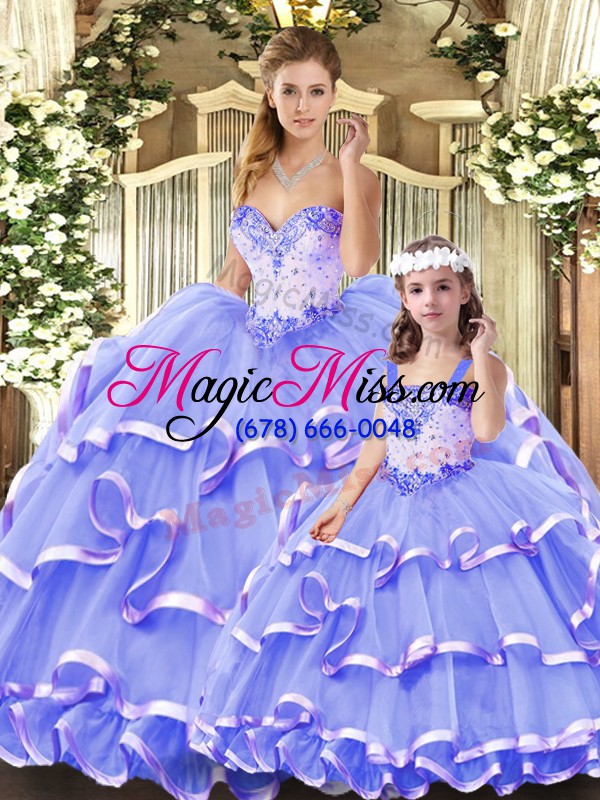 wholesale lavender quinceanera gown military ball and sweet 16 and quinceanera with beading and ruffled layers sweetheart sleeveless lace up