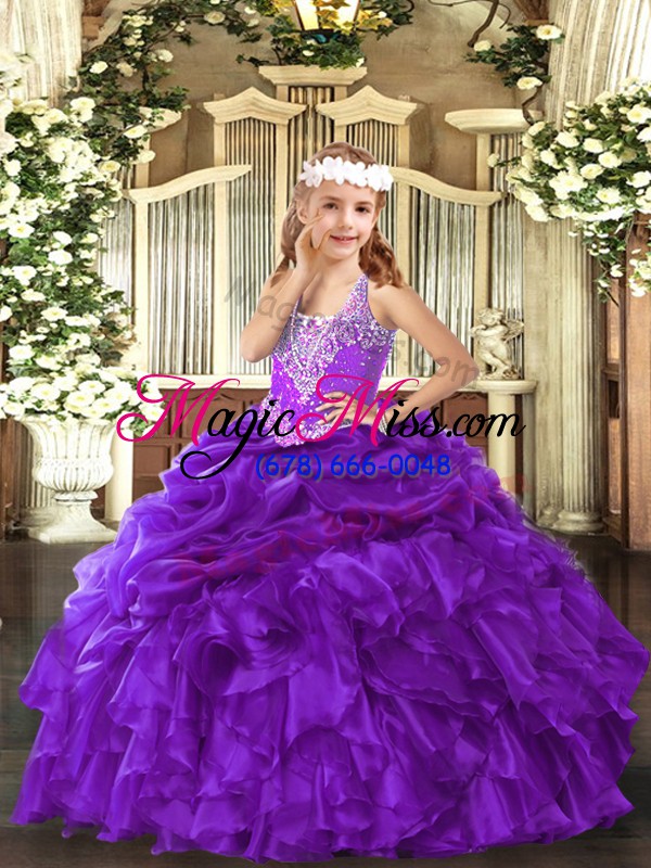 wholesale beading and ruffles and pick ups high school pageant dress purple lace up sleeveless floor length