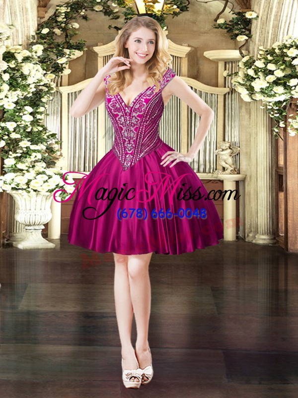 wholesale fuchsia vestidos de quinceanera military ball and sweet 16 and quinceanera with beading v-neck sleeveless lace up