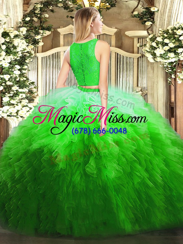 wholesale green ball gowns scoop sleeveless organza floor length zipper lace and ruffles sweet 16 dress