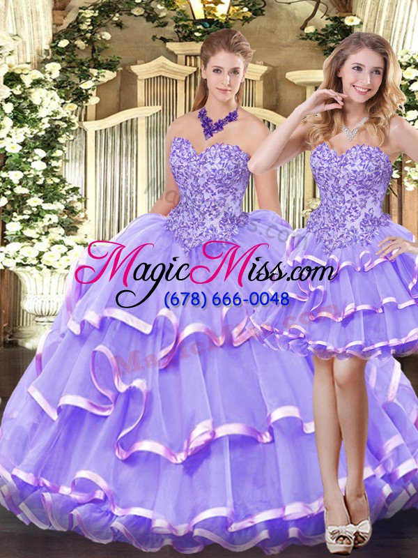 wholesale free and easy organza sleeveless floor length sweet 16 dresses and appliques and ruffled layers
