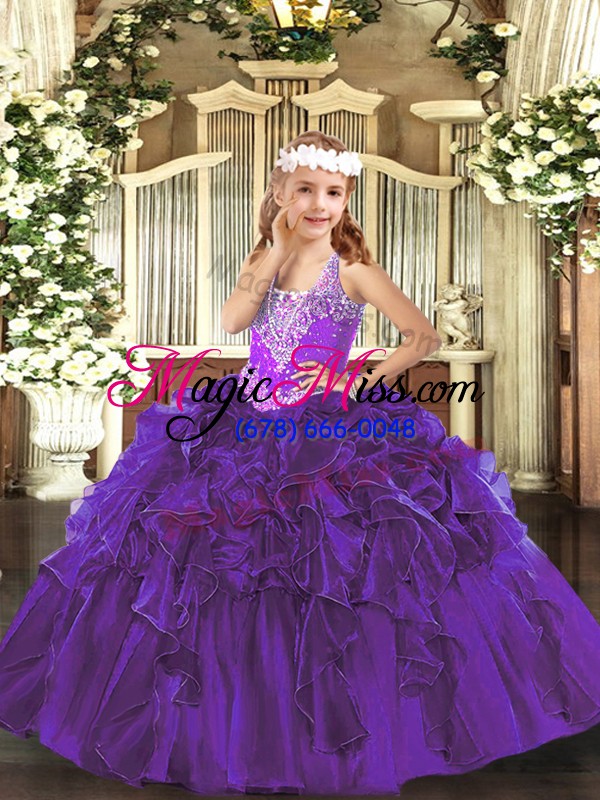 wholesale sleeveless lace up floor length beading and ruffles pageant dresses