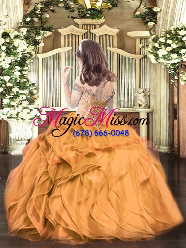 wholesale high class off the shoulder sleeveless organza high school pageant dress beading and ruffles lace up