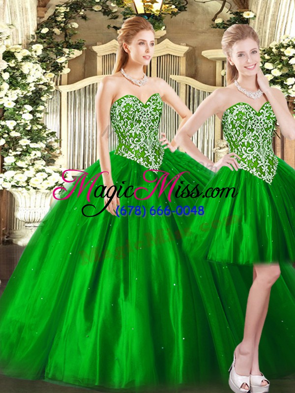 wholesale tulle sweetheart sleeveless lace up beading vestidos de quinceanera in green